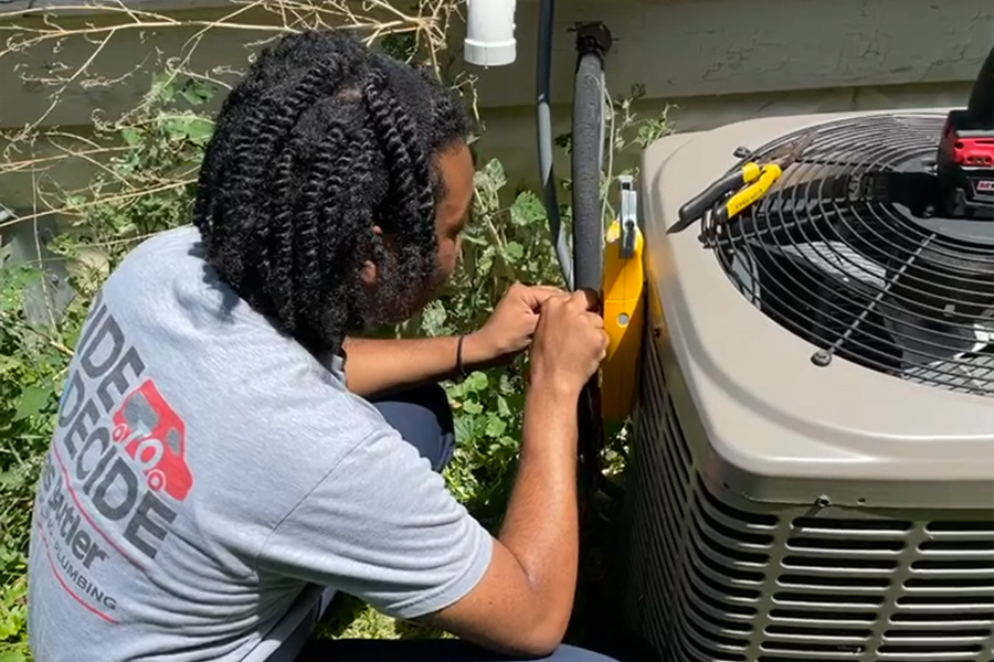 Atlas Butler Ride to Decide Intern receiving paid on the job training to become an HVAC technician at a Columbus, OH home.