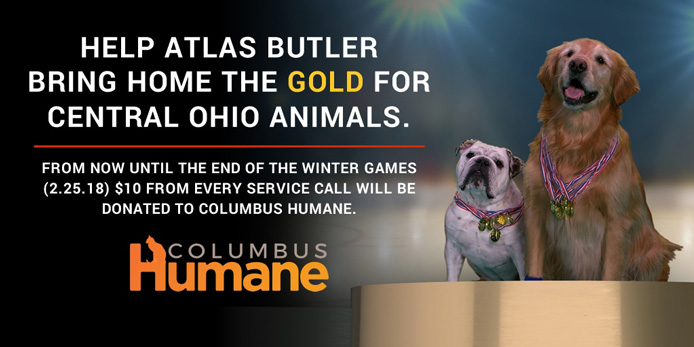 $10 from every heating, cooling, and plumbing service call will be donated to the Columbus Humane Society to help central Ohio animals.